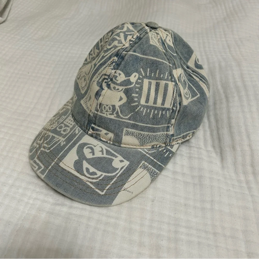 H&M Kieth Haring x Mickey Mouse Blue and White Denim Hat youth